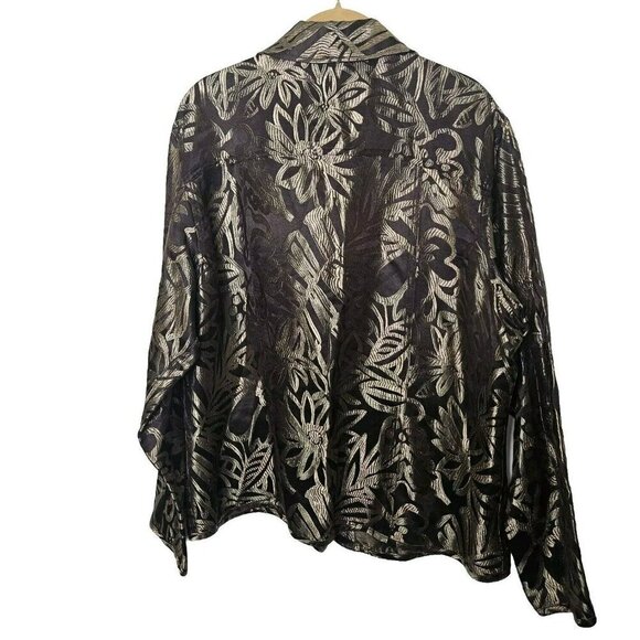 Chico's Women's Jacket Size 3 L Floral‎ Silk Rayon Brown Long Sleeve Classic - Picture 2 of 15